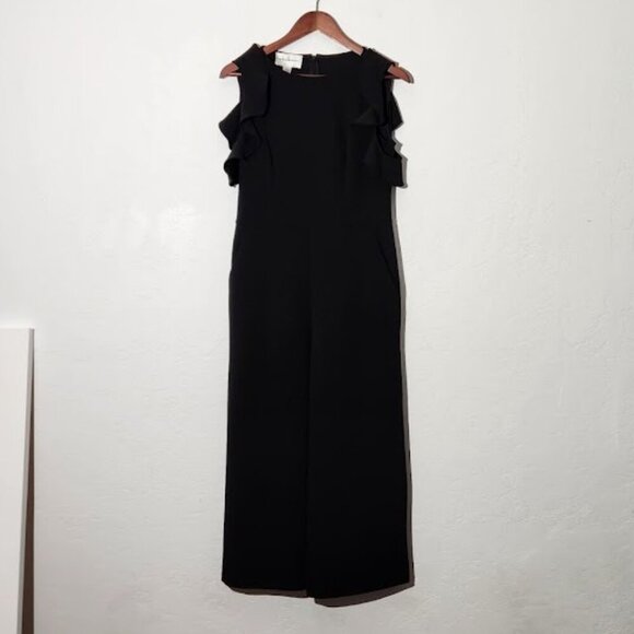 Donna Morgan Pants - Donna Morgan Women Ruffle Cold Shoulder Jumpsuit in Black Size 4